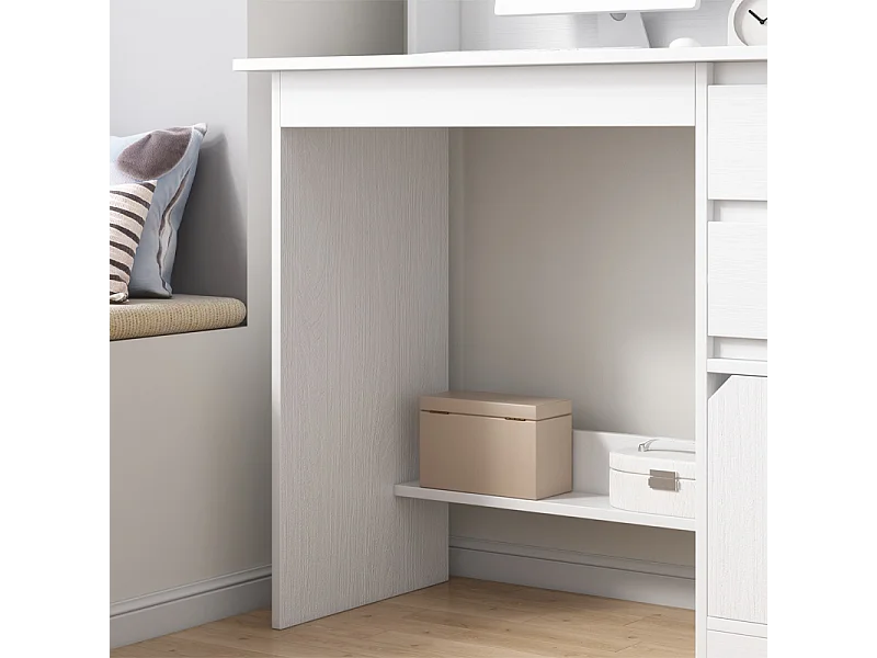 Witte computerbureau voor tieners met 3-niveaus plank, 100 cm, modern design en geïntegreerde opbergruimte