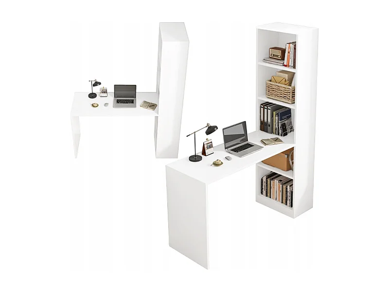 MODERNES WEISSES COMPUTER-SCHREIBTISCH FÜR JUGENDLICHE MIT REGAL UND LOFT-REGAL 125 CM