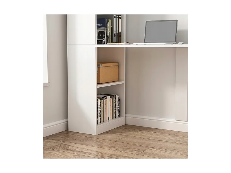MODERNES WEISSES COMPUTER-SCHREIBTISCH FÜR JUGENDLICHE MIT REGAL UND LOFT-REGAL 125 CM