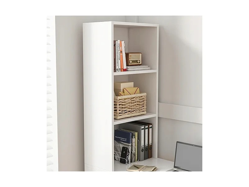 MODERNES WEISSES COMPUTER-SCHREIBTISCH FÜR JUGENDLICHE MIT REGAL UND LOFT-REGAL 125 CM