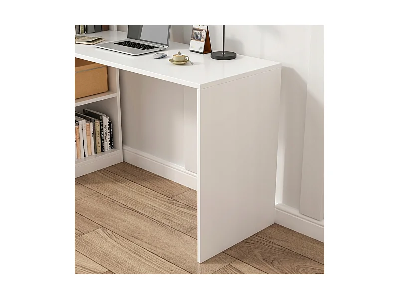 MODERNES WEISSES COMPUTER-SCHREIBTISCH FÜR JUGENDLICHE MIT REGAL UND LOFT-REGAL 125 CM