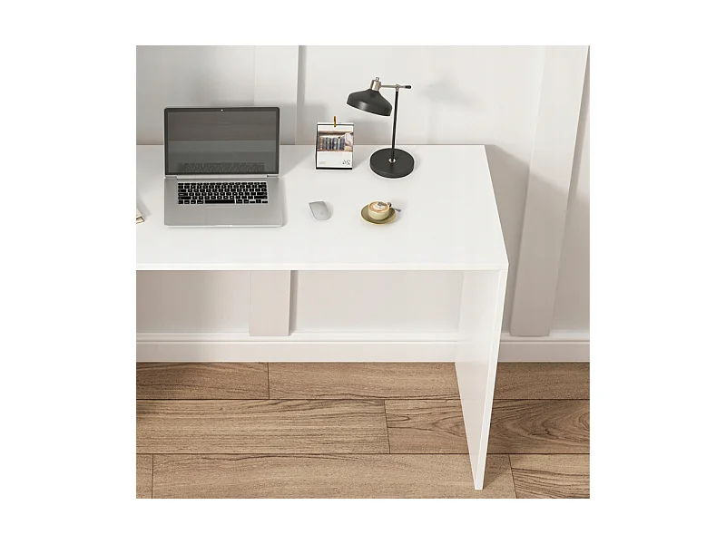 MODERNES WEISSES COMPUTER-SCHREIBTISCH FÜR JUGENDLICHE MIT REGAL UND LOFT-REGAL 125 CM