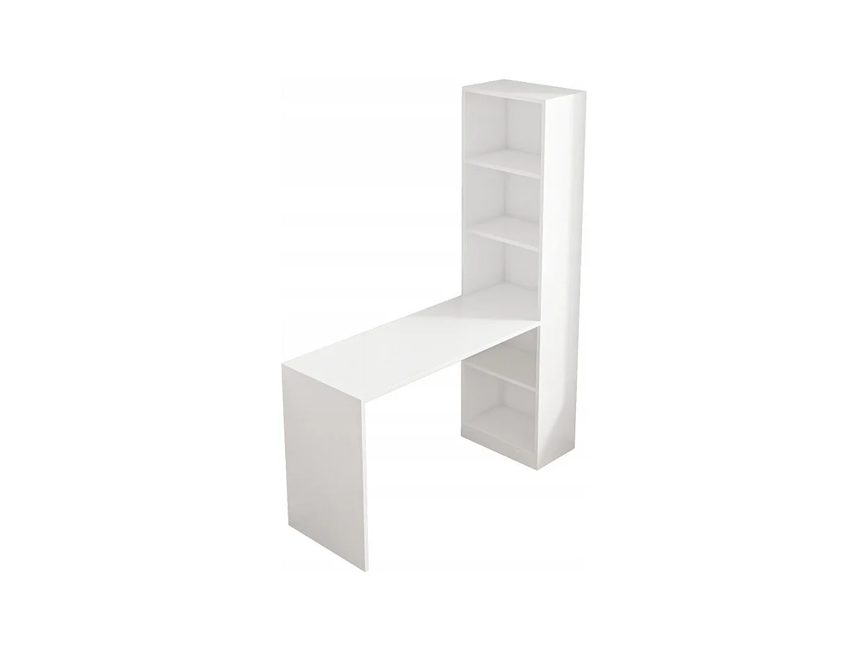MODERNES WEISSES COMPUTER-SCHREIBTISCH FÜR JUGENDLICHE MIT REGAL UND LOFT-REGAL 125 CM