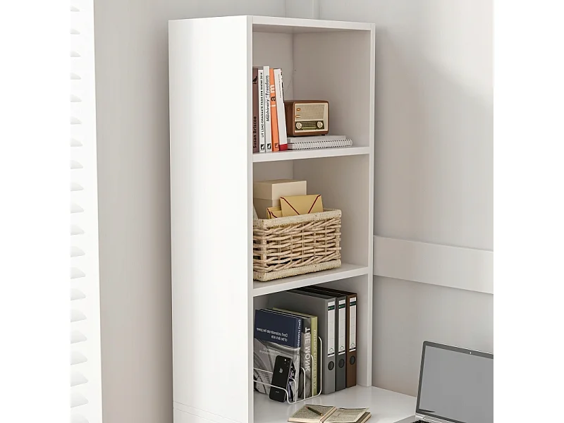 MODERNES WEISSES COMPUTER-SCHREIBTISCH FÜR JUGENDLICHE MIT REGAL UND LOFT-REGAL 125 CM