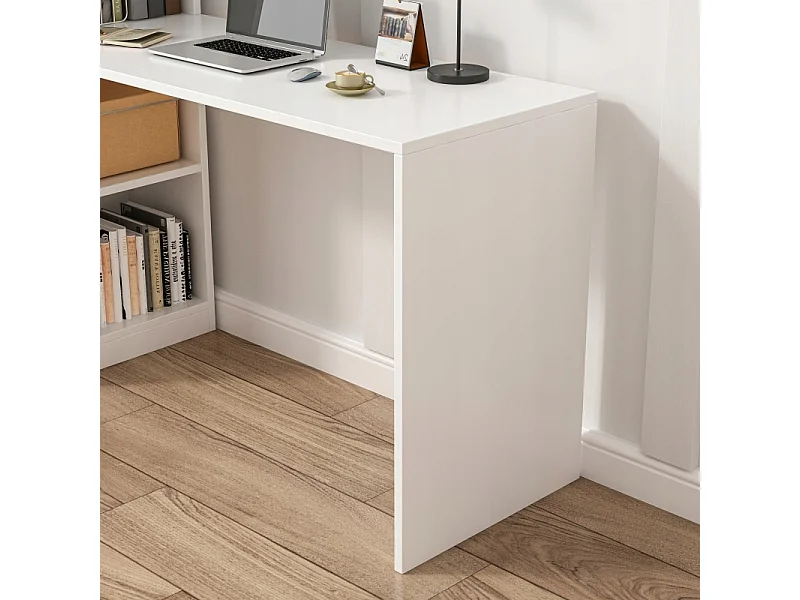MODERNES WEISSES COMPUTER-SCHREIBTISCH FÜR JUGENDLICHE MIT REGAL UND LOFT-REGAL 125 CM