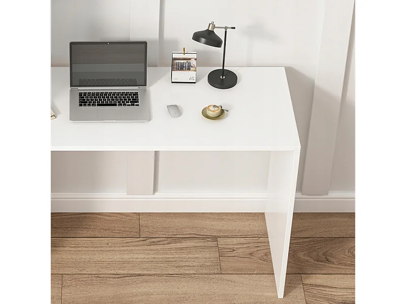 MODERNES WEISSES COMPUTER-SCHREIBTISCH FÜR JUGENDLICHE MIT REGAL UND LOFT-REGAL 125 CM