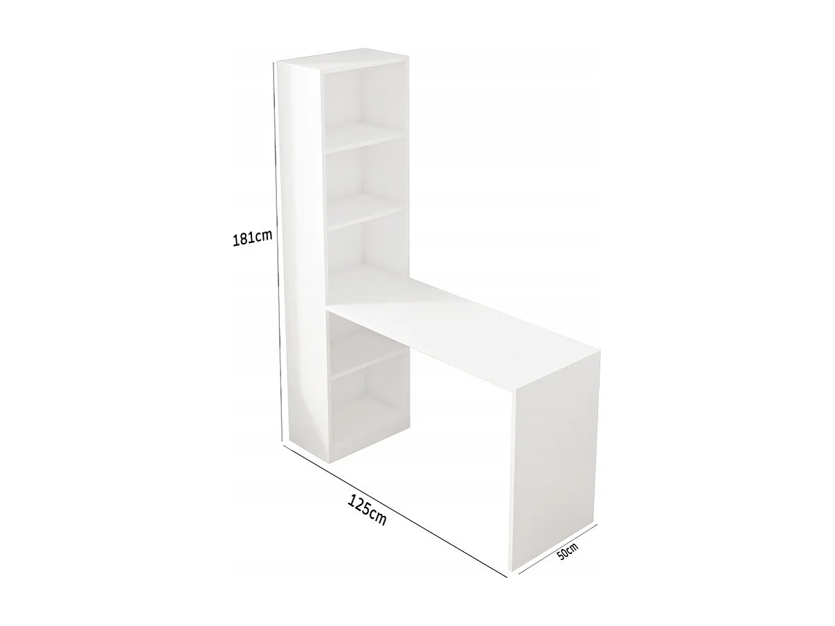 MODERNES WEISSES COMPUTER-SCHREIBTISCH FÜR JUGENDLICHE MIT REGAL UND LOFT-REGAL 125 CM