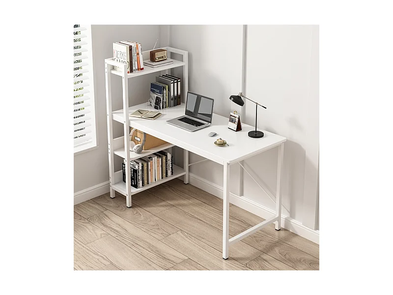 BUREAU INFORMATIQUE TABLE LOFT BLANCHE TABLE MODERNE AVEC ÉTAGÈRE GAMING