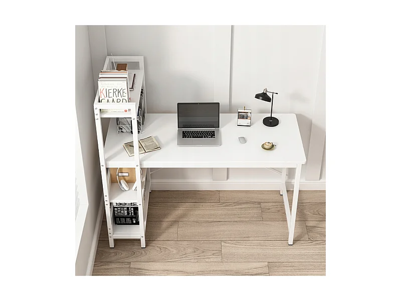 BUREAU INFORMATIQUE TABLE LOFT BLANCHE TABLE MODERNE AVEC ÉTAGÈRE GAMING