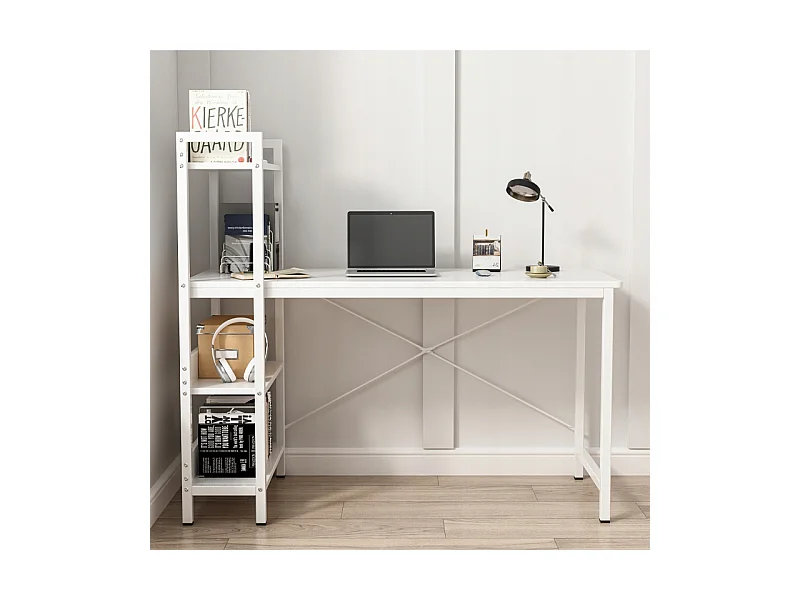 BUREAU INFORMATIQUE TABLE LOFT BLANCHE TABLE MODERNE AVEC ÉTAGÈRE GAMING