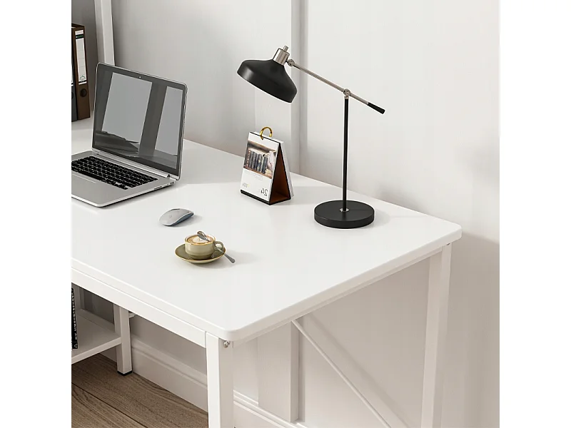 BUREAU INFORMATIQUE TABLE LOFT BLANCHE TABLE MODERNE AVEC ÉTAGÈRE GAMING