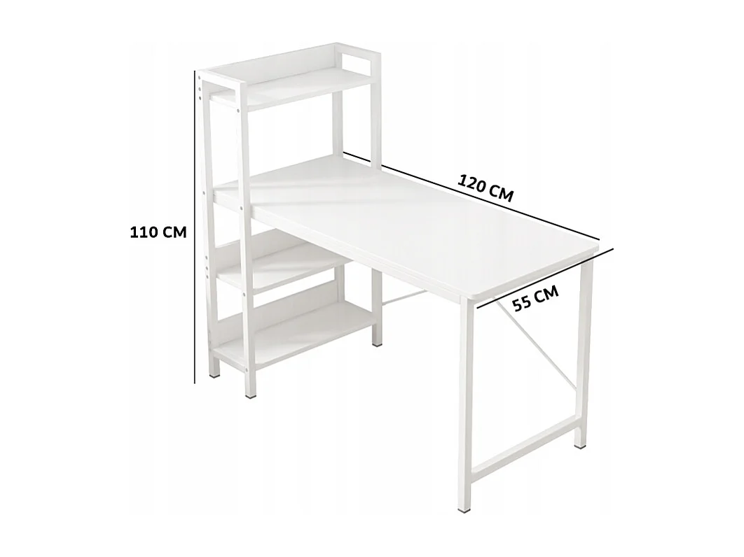 BUREAU INFORMATIQUE TABLE LOFT BLANCHE TABLE MODERNE AVEC ÉTAGÈRE GAMING