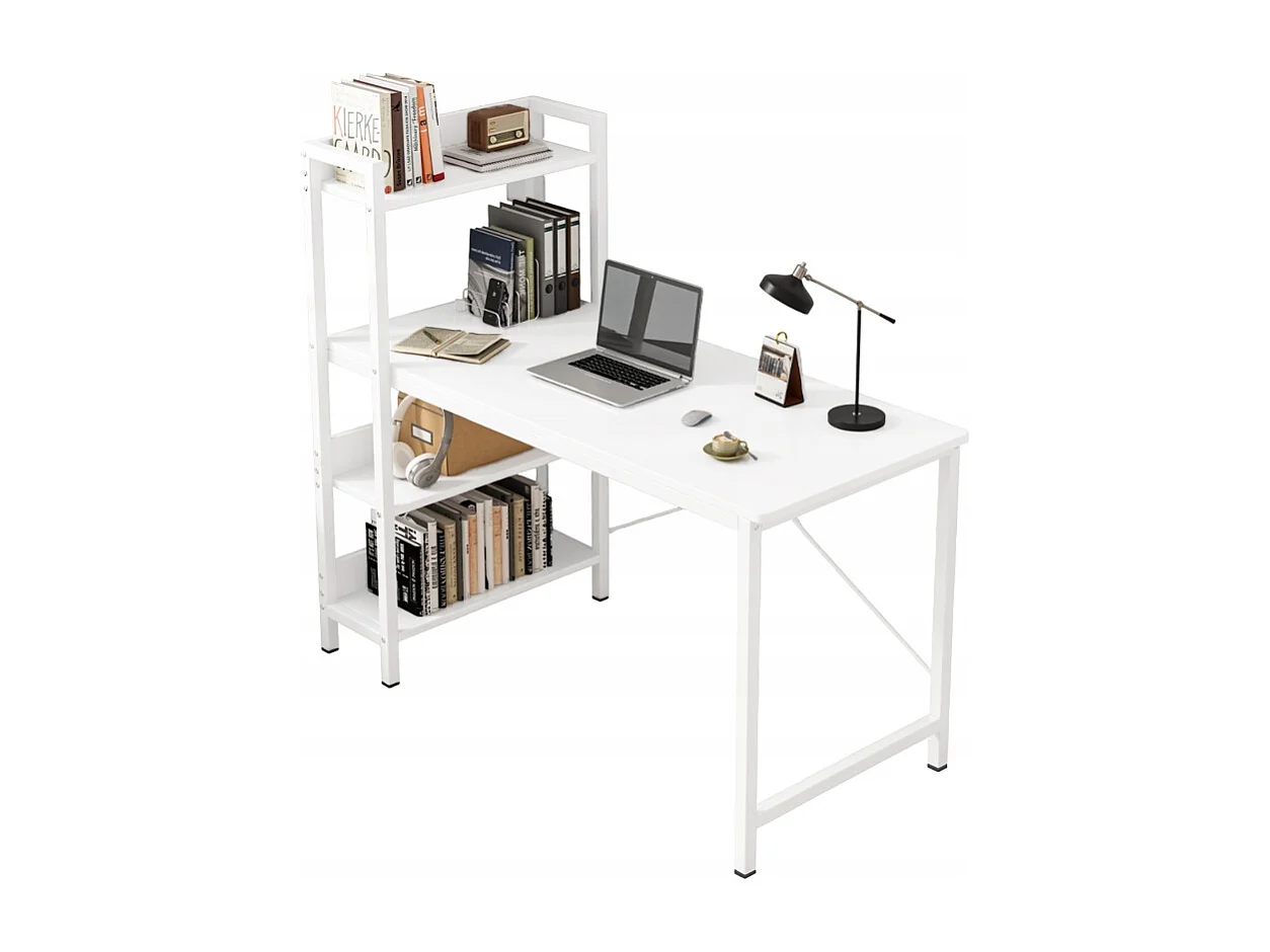 COMPUTER-SCHREIBTISCH LOFT-TISCH WEISS MODERNER TISCH MIT REGAL GAMING