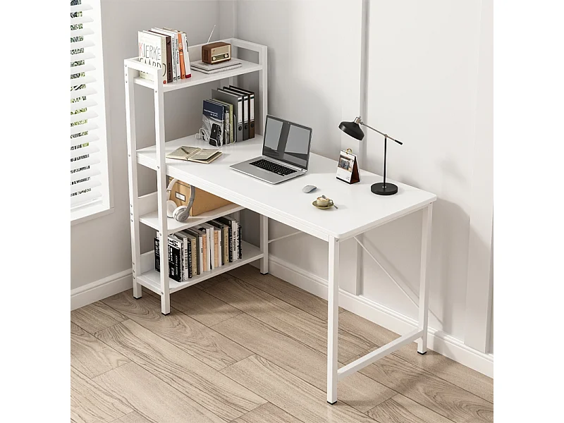 COMPUTER-SCHREIBTISCH LOFT-TISCH WEISS MODERNER TISCH MIT REGAL GAMING