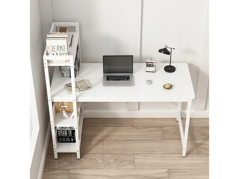 COMPUTER-SCHREIBTISCH LOFT-TISCH WEISS MODERNER TISCH MIT REGAL GAMING