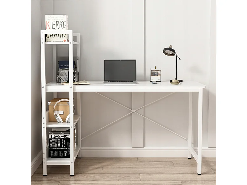 COMPUTER-SCHREIBTISCH LOFT-TISCH WEISS MODERNER TISCH MIT REGAL GAMING