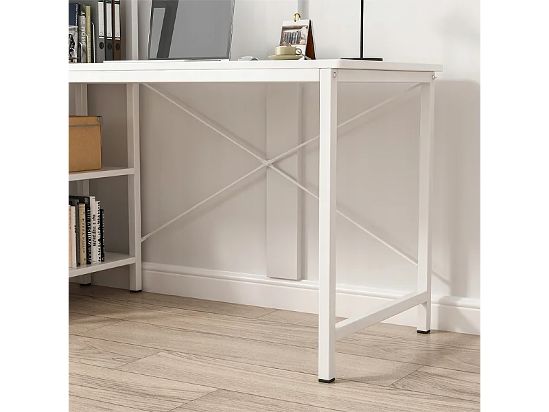 COMPUTER-SCHREIBTISCH LOFT-TISCH WEISS MODERNER TISCH MIT REGAL GAMING