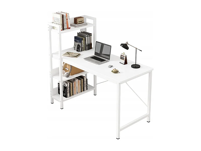 BIURKO KOMPUTEROWE STOLIK LOFT BIAŁE STÓŁ NOWOCZESNE Z REGAŁEM GAMINGOWE