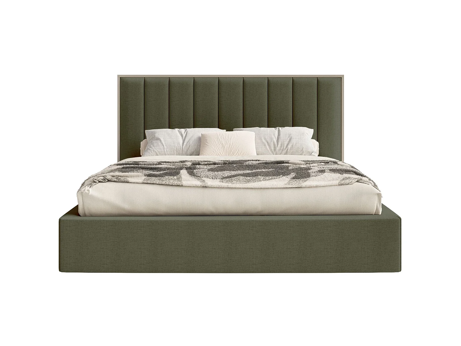 Lit tapissé avec LED160×200 - chenille - vert foncé - TOGENTS