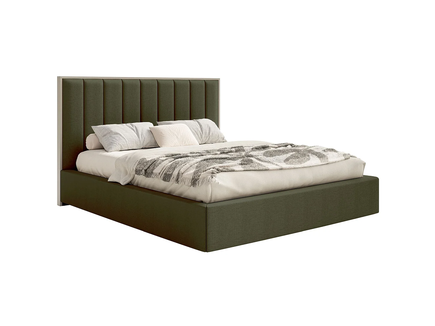Lit tapissé avec LED160×200 - chenille - vert foncé - TOGENTS