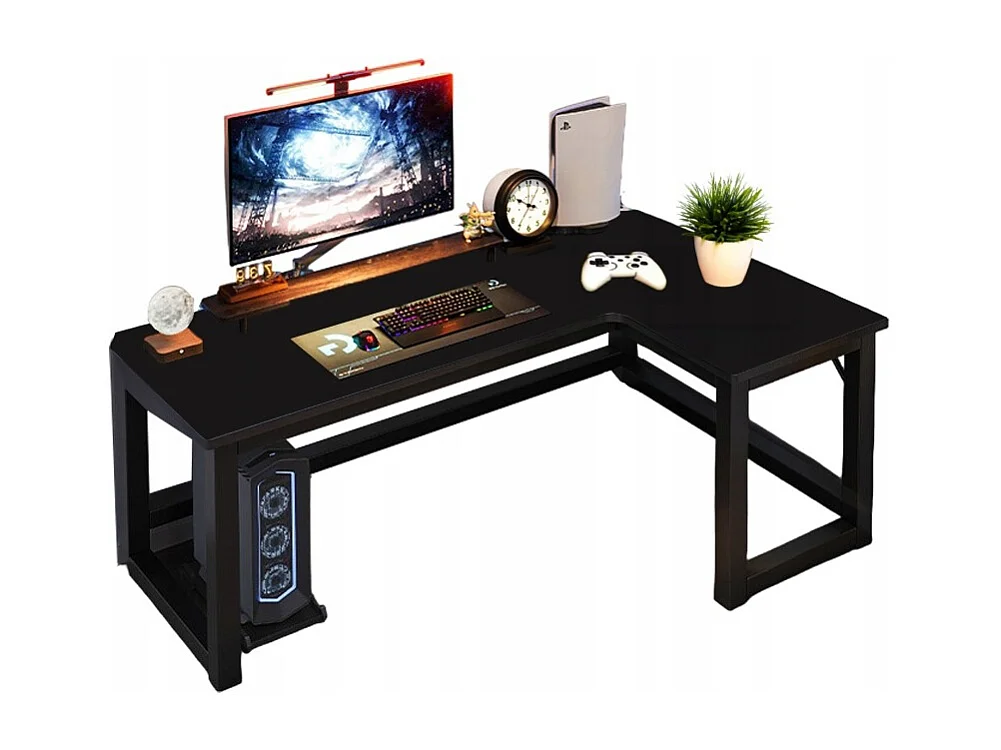GROSSER MODERNER SCHWARZER LOFT-COMPUTER-ECK-GAMING-SCHREIBTISCH 140 CM