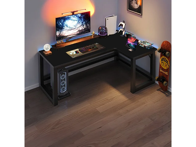 GROSSER MODERNER SCHWARZER LOFT-COMPUTER-ECK-GAMING-SCHREIBTISCH 140 CM