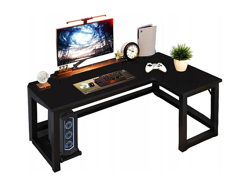 GROSSER MODERNER SCHWARZER LOFT-COMPUTER-ECK-GAMING-SCHREIBTISCH 140 CM