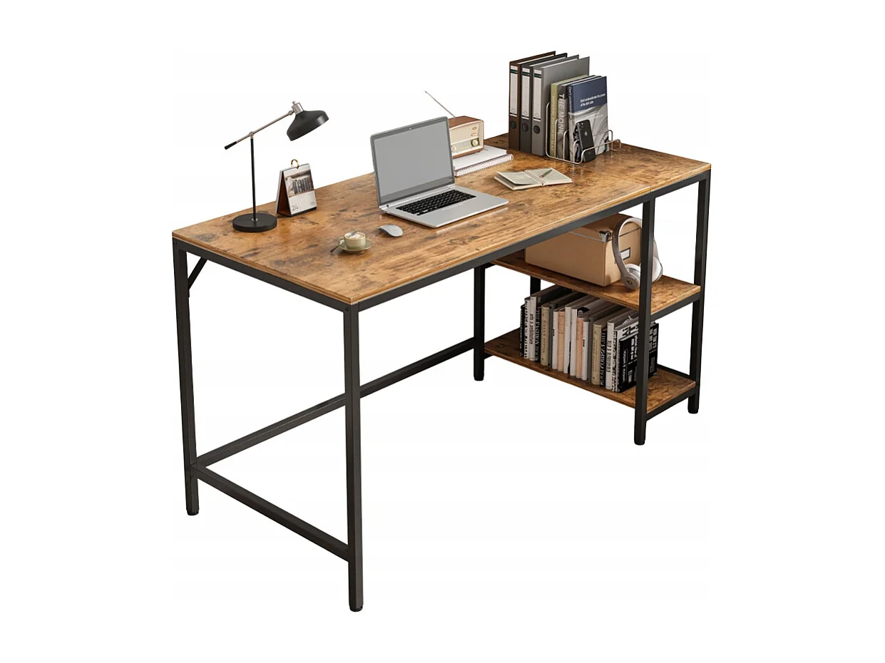 COMPUTERTISCH VINTAGE RUSTIKAL BRAUN MIT 2 REGALEN LOFT 140 CM