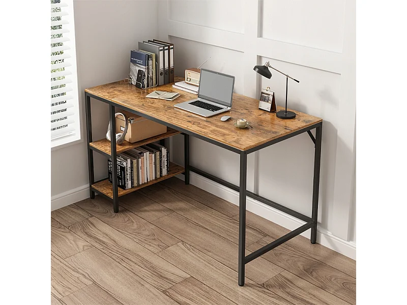 COMPUTERTISCH VINTAGE RUSTIKAL BRAUN MIT 2 REGALEN LOFT 140 CM