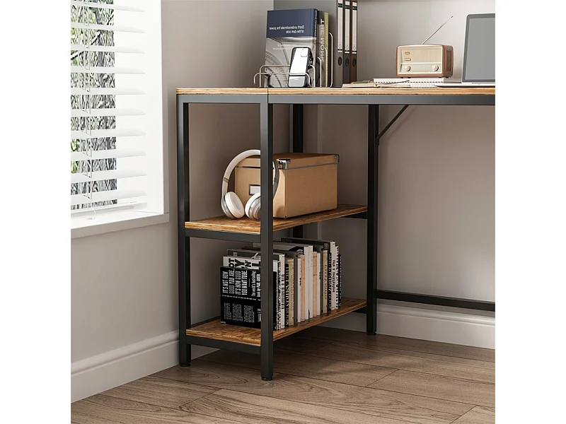 COMPUTERTISCH VINTAGE RUSTIKAL BRAUN MIT 2 REGALEN LOFT 140 CM