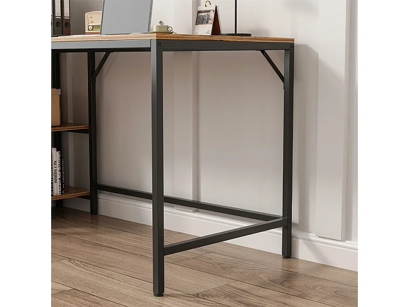 COMPUTERTISCH VINTAGE RUSTIKAL BRAUN MIT 2 REGALEN LOFT 140 CM