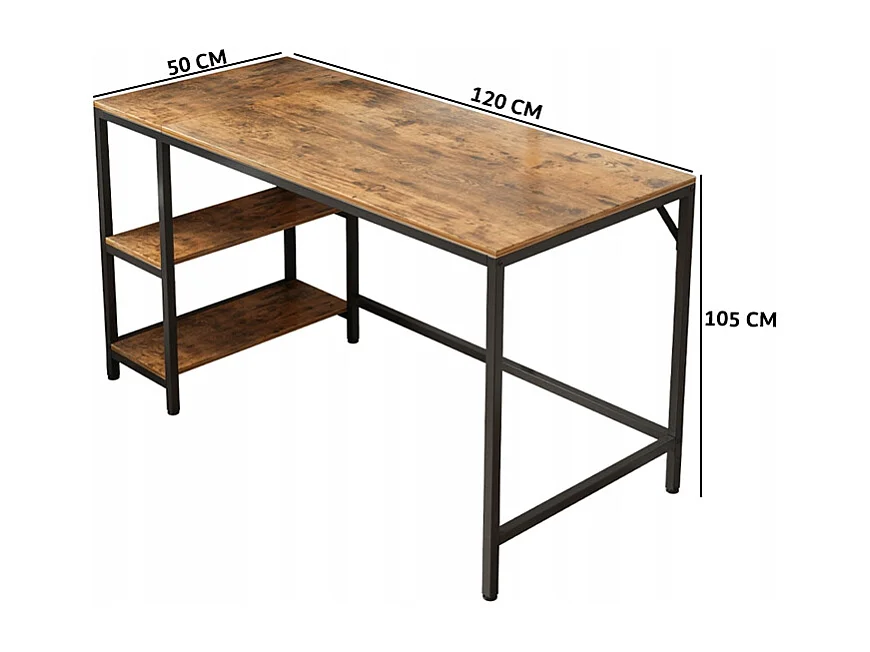 COMPUTERTISCH VINTAGE RUSTIKAL BRAUN MIT 2 REGALEN LOFT 140 CM