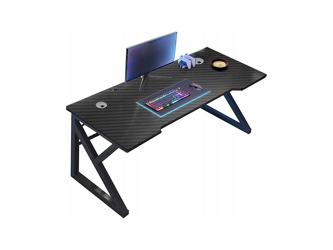 BUREAU GAMING INFORMATIQUE NOIR CARBONE MODERNE POUR JOUEUR 120 CM