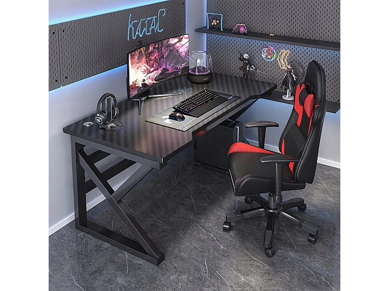 BUREAU GAMING INFORMATIQUE NOIR CARBONE MODERNE POUR JOUEUR 120 CM