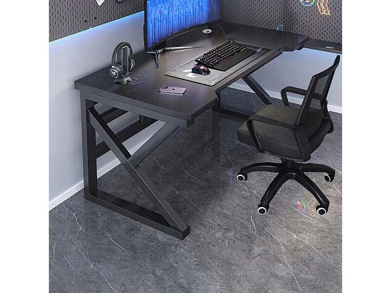 BUREAU GAMING INFORMATIQUE NOIR CARBONE MODERNE POUR JOUEUR 120 CM
