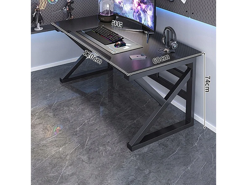 BUREAU GAMING INFORMATIQUE NOIR CARBONE MODERNE POUR JOUEUR 120 CM