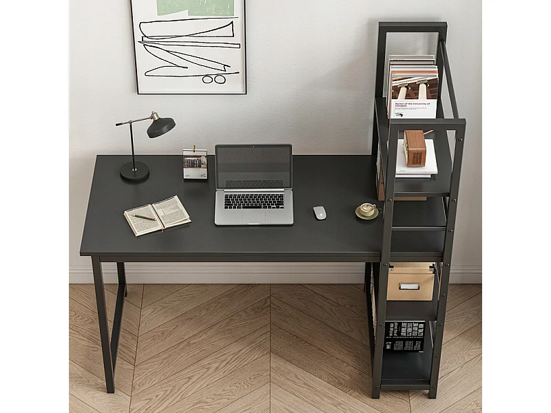 COMPUTERTISCH LOFT SCHWARZ INDUSTRIELL MIT REGAL UND REGALBÖDEN 120 CM