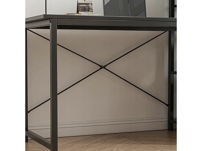 COMPUTERTISCH LOFT SCHWARZ INDUSTRIELL MIT REGAL UND REGALBÖDEN 120 CM