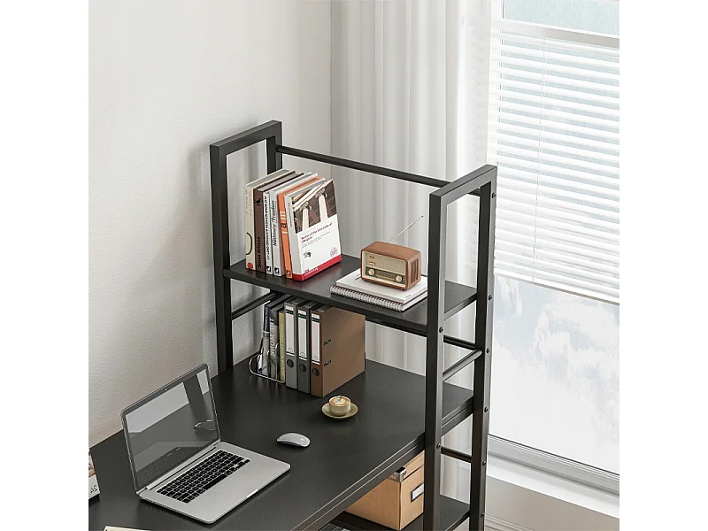 COMPUTERTISCH LOFT SCHWARZ INDUSTRIELL MIT REGAL UND REGALBÖDEN 120 CM