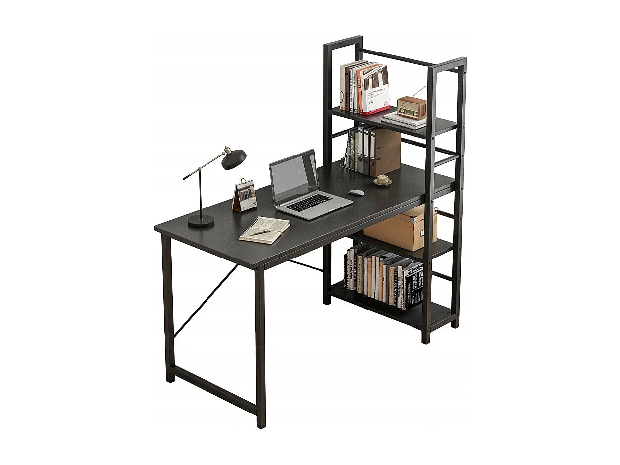 COMPUTERTISCH LOFT SCHWARZ INDUSTRIELL MIT REGAL UND REGALBÖDEN 120 CM