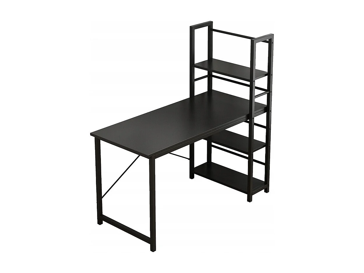 COMPUTERTISCH LOFT SCHWARZ INDUSTRIELL MIT REGAL UND REGALBÖDEN 120 CM