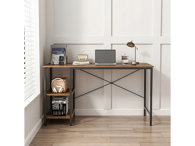 METALL-COMPUTERTISCH FÜR GAMING IM LOFT-STIL, INDUSTRIELL, 2 REGALE, 120 CM