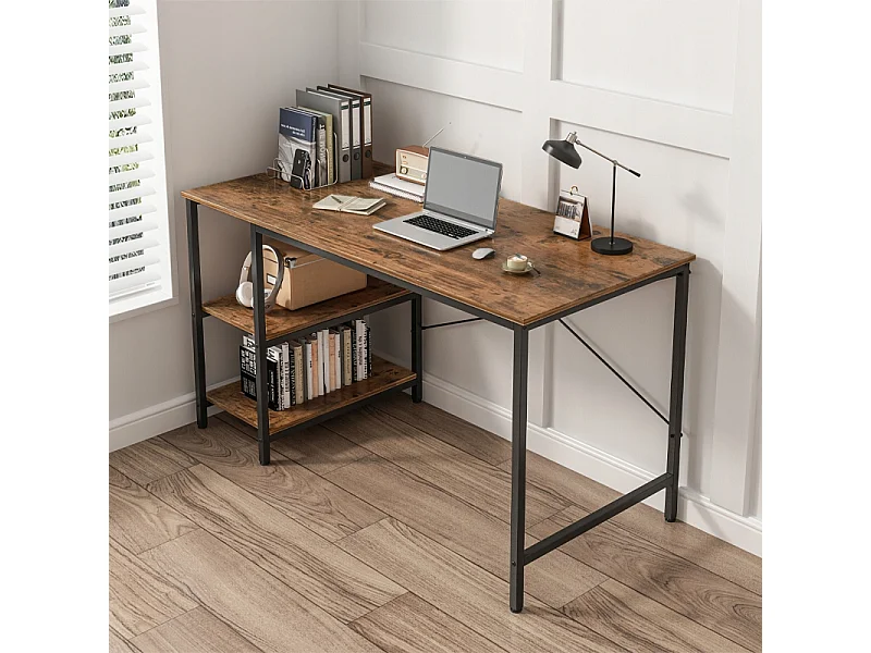 METALL-COMPUTERTISCH FÜR GAMING IM LOFT-STIL, INDUSTRIELL, 2 REGALE, 120 CM