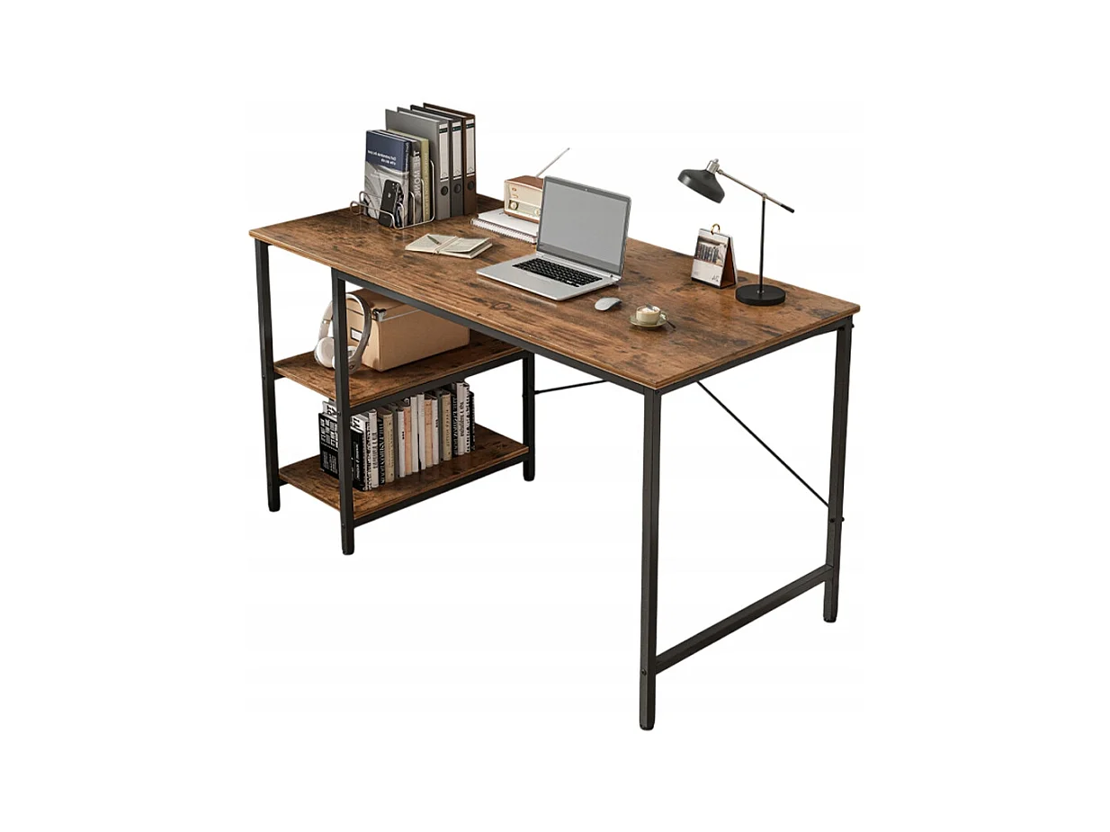 BUREAU INFORMATIQUE MÉTALLIQUE GAMING LOFT INDUSTRIEL 2 ÉTAGÈRES 120 CM