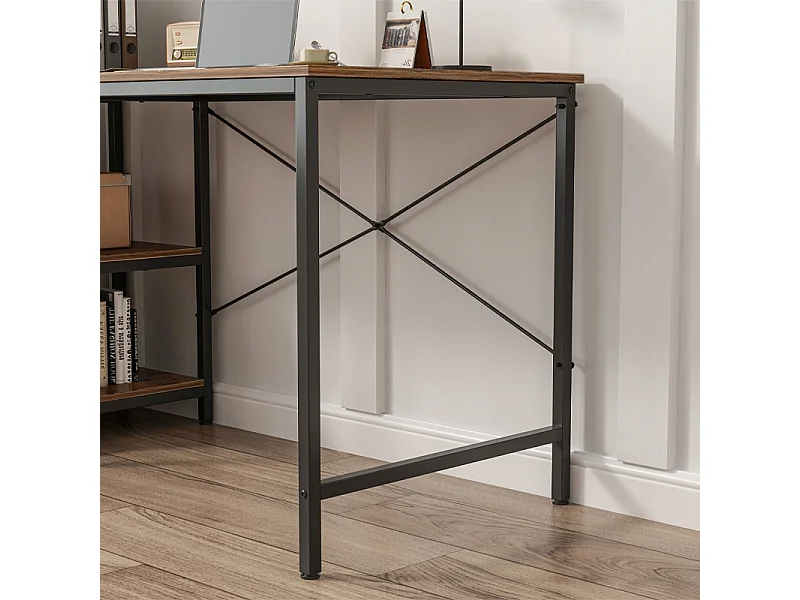 METALL-COMPUTERTISCH FÜR GAMING IM LOFT-STIL, INDUSTRIELL, 2 REGALE, 120 CM