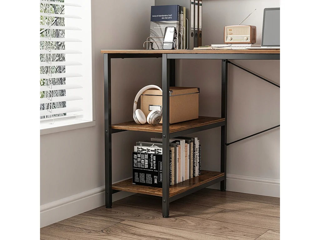 METALL-COMPUTERTISCH FÜR GAMING IM LOFT-STIL, INDUSTRIELL, 2 REGALE, 120 CM