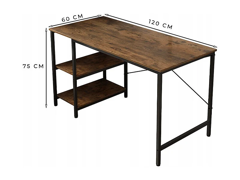 METALL-COMPUTERTISCH FÜR GAMING IM LOFT-STIL, INDUSTRIELL, 2 REGALE, 120 CM