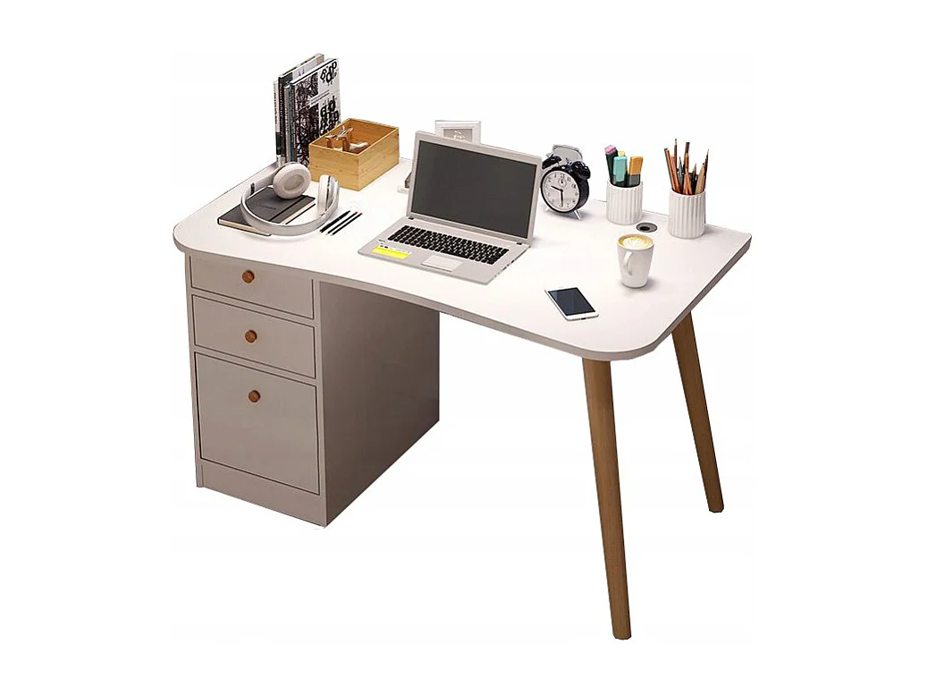 Escritorio informático blanco escandinavo de 100 cm con cajones y almacenamiento, diseño moderno y funcional para adultos