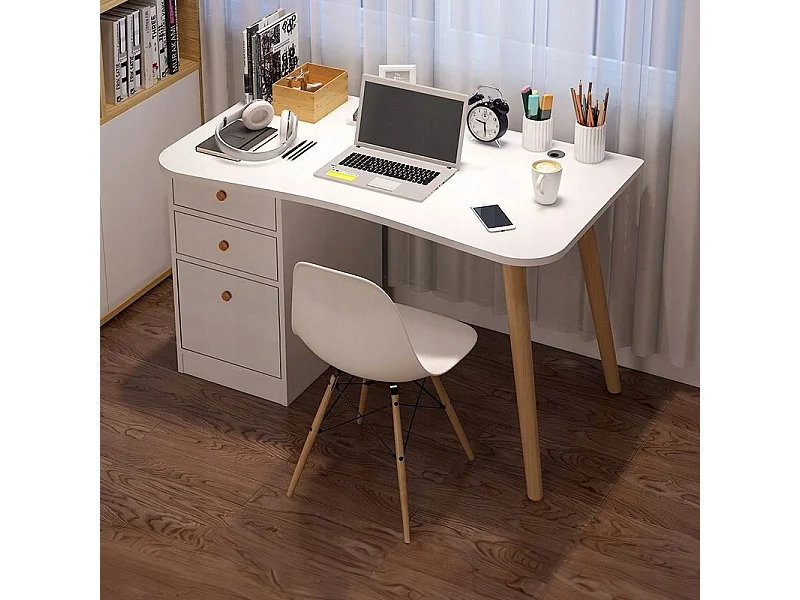 Scandinavisch wit computertafel 100 cm met laden en opbergruimte, modern en functioneel design voor volwassenen