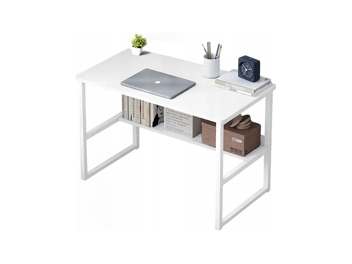 BUREAU INFORMATIQUE TABLE LOFT BLANCHE POUR ADOLESCENTS AVEC ÉTAGÈRE MODERNE 100 CM